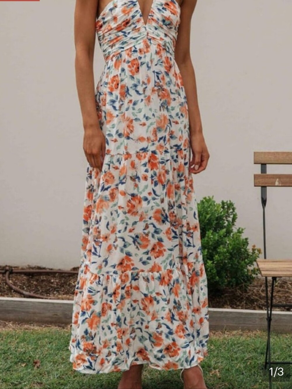 Tiered Floral Maxi Skirt in Cream with Orange Blooms - Picture 2 of 3